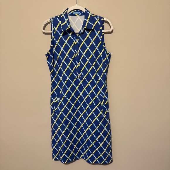 J. McLaughlin Athletic Polo Dress Size Medium Blue and Yellow - Picture 1 of 5